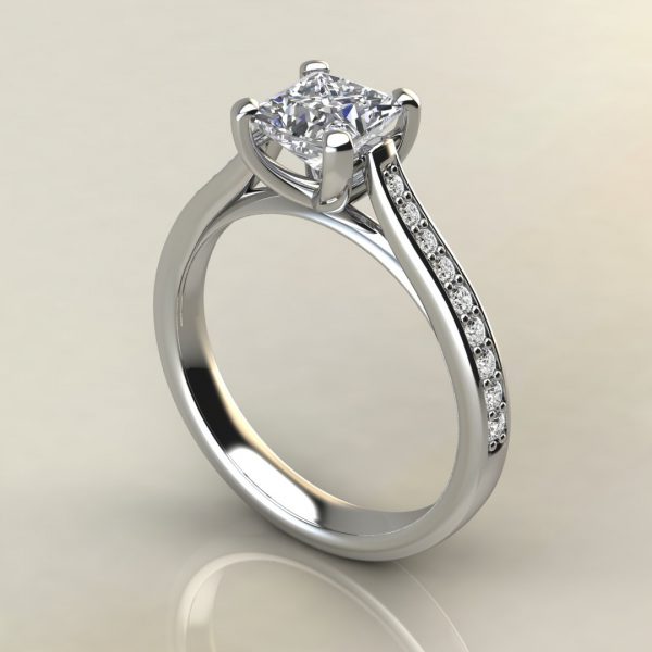 P006 White Gold Tall Cathedral Princess Cut Engagement Ring
