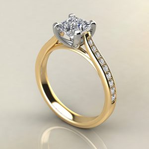 P006 Yellow Gold Tall Cathedral Princess Cut Engagement Ring