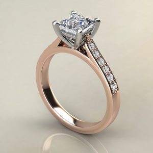 P007 Rose Gold Classic Cathedral Princess Cut Engagement Ring