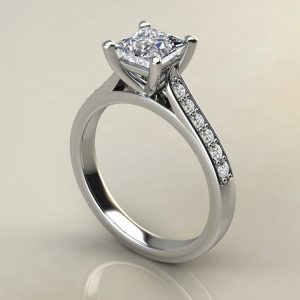 P007 White Gold Classic Cathedral Princess Cut Engagement Ring