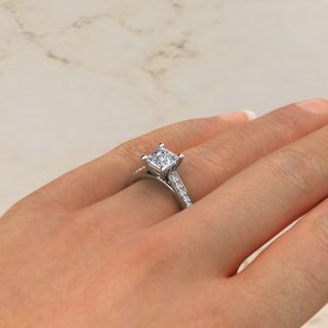 Classic Cathedral Princess Cut Moissanite Engagement Ring