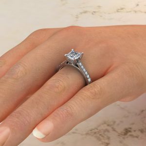 Classic Cathedral Princess Cut Moissanite Engagement Ring