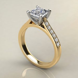 P007 Yellow Gold Classic Cathedral Princess Cut Engagement Ring
