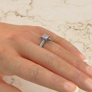 Small Cathedral Princess Cut Moissanite Engagement Ring
