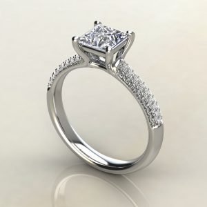 P008 White Gold Small Cathedral Princess Cut Engagement Ring
