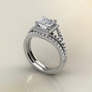 Split Shank Halo Princess Cut Moissanite Engagement Ring