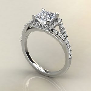 P013 White Gold Split Shank Halo Princess Cut Engagement Ring