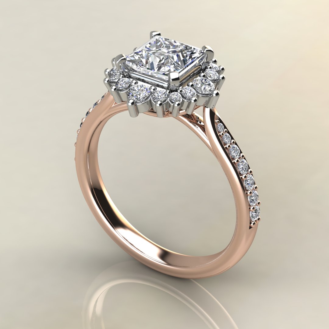 Moissanite Graduated Halo Princess Cut Engagement Ring - Yalish Diamonds