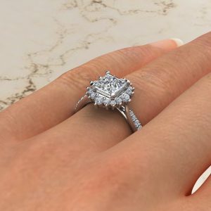 Moissanite Graduated Halo Princess Cut Engagement Ring