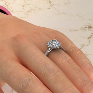 Moissanite Graduated Halo Princess Cut Engagement Ring