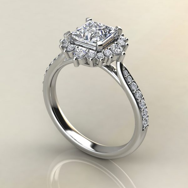 P014 White Gold Graduated Halo Princess Cut Engagement Ring