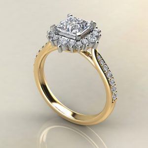 P014 Yellow Gold Graduated Halo Princess Cut Engagement Ring