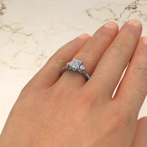 Vintage 3 Stone Moissanite Princess Cut Engagement Ring
