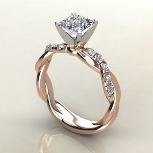 P021 Rose Gold Twist Princess Cut Engagement Ring