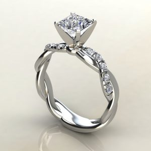 P021 White Gold Twist Princess Cut Engagement Ring