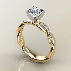 P021 Yellow Gold Twist Princess Cut Engagement Ring