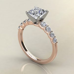 P023 Rose Gold Graduated Shared Prong Princess Cut Engagement Ring