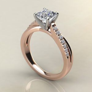 P028 Rose Gold Split Twist Princess Cut Engagement Ring
