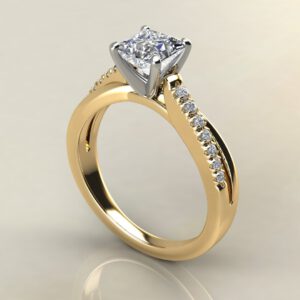 P028 Yellow Gold Split Twist Princess Cut Engagement Ring