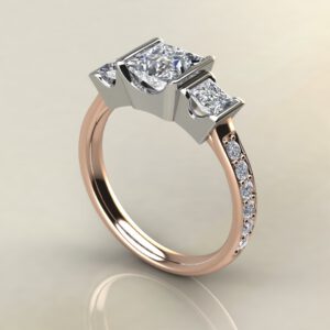 Three Stone Half Bezel Princess Cut Moissanite Engagement Ring