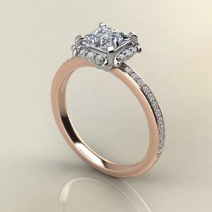 P035 Rose Gold Floral Halo Princess Cut Engagement Ring