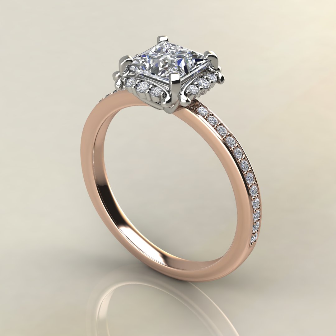 Floral Halo Princess Cut Swarovski Engagement Ring - Yalish Diamonds