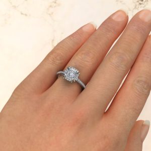 Floral Halo Princess Cut Moissanite Engagement Ring