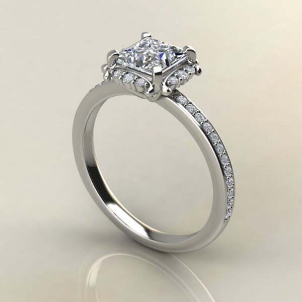 P035 White Gold Floral Halo Princess Cut Engagement Ring