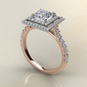 P038 Rose Gold Double Halo Princess Cut Engagement Ring