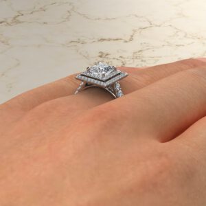 Double Halo Princess Cut Moissanite Engagement Ring