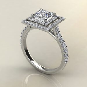 P038 White Gold Double Halo Princess Cut Engagement Ring