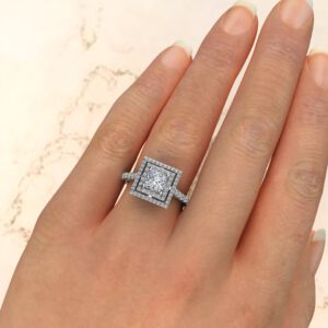 Double Halo Princess Cut Swarovski Engagement Ring