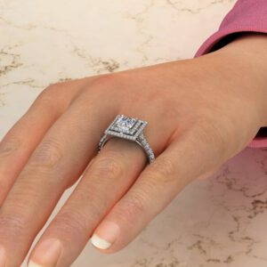 P038 White Gold Double Halo Princess Cut Engagement Ring (5)