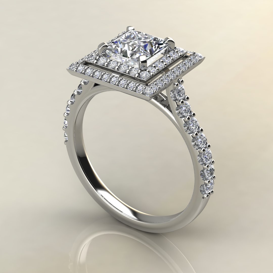 Eyana Princess Cut (4 mm) Diamond Infinity Womens Double Halo Engagement  Ring & Matching Diamond Band 0.99 ctw 14K White Gold | TriJewels
