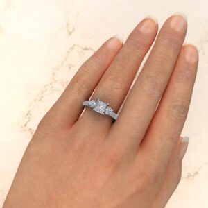 Three Stone Micro Pave Princess Cut Swarovski Engagement Ring