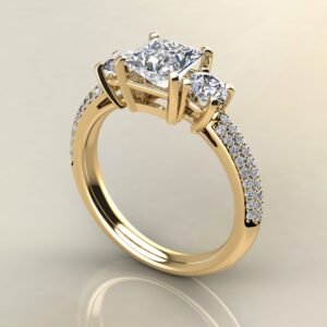 P040 Yellow Gold Three Stone Micro Pave Princess Cut Engagement Ring