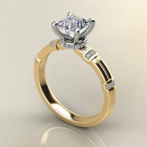 P043 Yellow Gold Two-Shank Wraps Style Princess Cut Engagement Ring