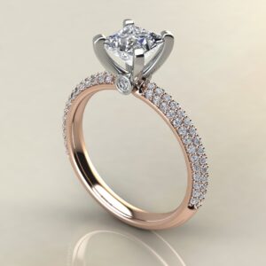 P044 Rose Gold Trio Pave Princess Cut Engagement Ring