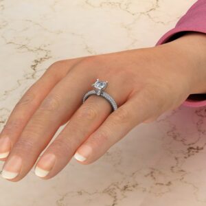 Trio Pave Princess Cut Moissanite Engagement Ring