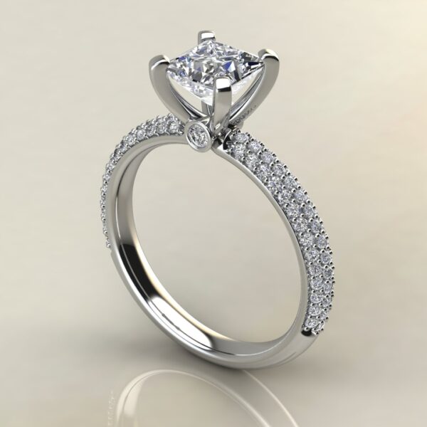 P044 White Gold Trio Pave Princess Cut Engagement Ring