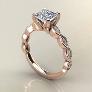P045 Rose Gold Milgrain Princess Cut Engagement Ring