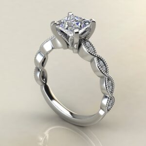 P045 White Gold Milgrain Princess Cut Engagement Ring