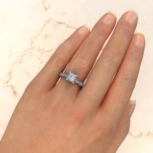 P045 White Gold Milgrain Princess Cut Engagement Ring (5)