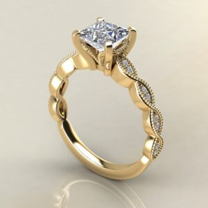 P045 Yellow Gold Milgrain Princess Cut Engagement Ring