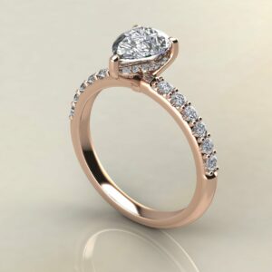 P048 Rose Gold Pear Cut Hidden Halo Shared Prong Engagement Ring