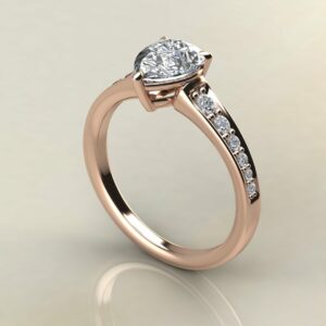 P049 Rose Gold Pear Cut Tapered Engagement Ring