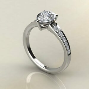 P049 White Gold Pear Cut Tapered Engagement Ring