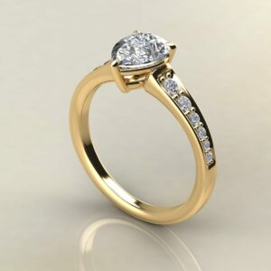 P049 Yellow Gold Pear Cut Tapered Engagement Ring