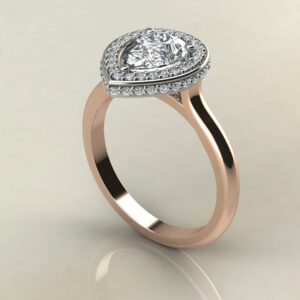 P052 Rose Gold Pear Cut Halo Solitaire Engagement Ring