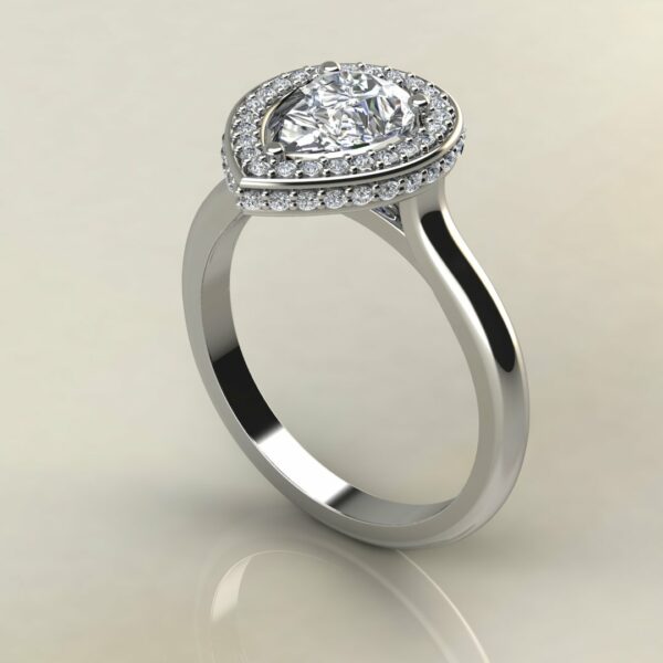 P052 White Gold Pear Cut Halo Solitaire Engagement Ring